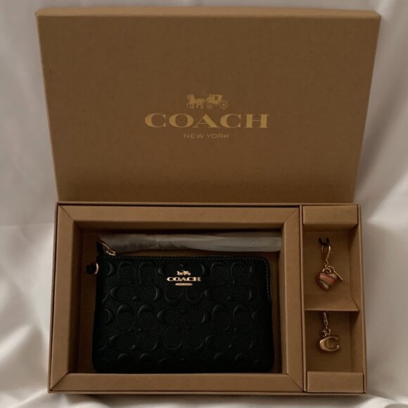 COACH Signature Corner Zip Wristlet with Charms Incl. Gift Box - Picture 1 of 4